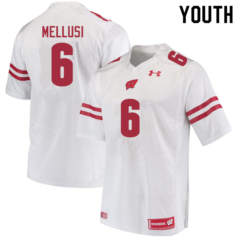 Youth #6 Chez Mellusi Wisconsin Badgers College Football Jerseys Sale-White - Click Image to Close